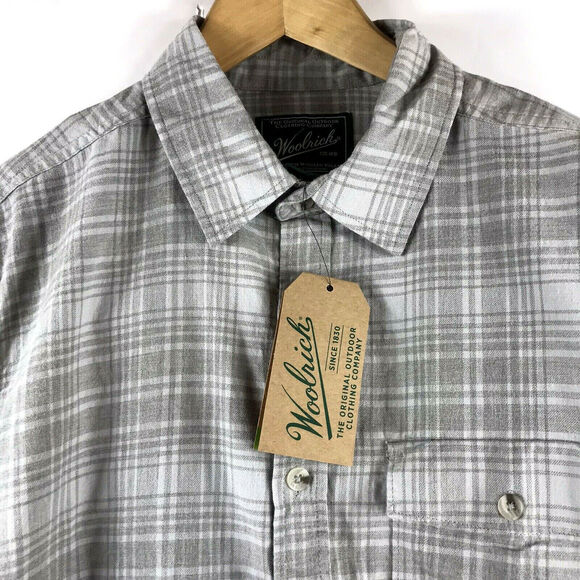WOOLRICH Mens Medium Zen Hollow Convertible Sleeve Modern Fit Shirt Gray Beige - Picture 3 of 5